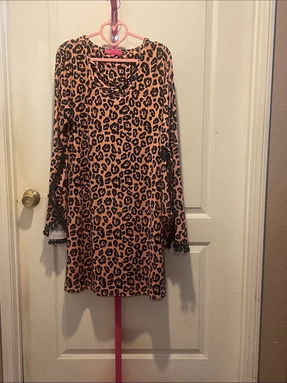 Simply Southern Leopard Print Long Sleeve Dress in Tan and Black